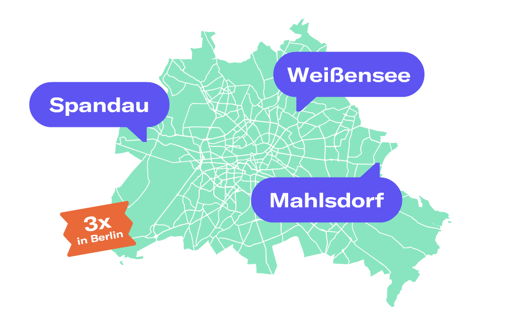 Karte von Berlin mit unseren 3 Filialen