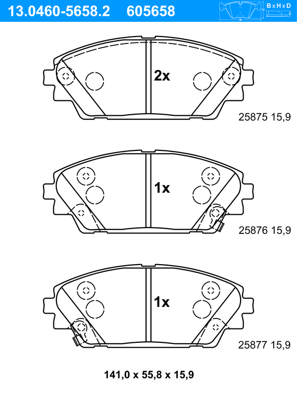 ATE Bremsbeläge Vorne (13.0460-5658.2) für Mazda 3 Cx-3 |