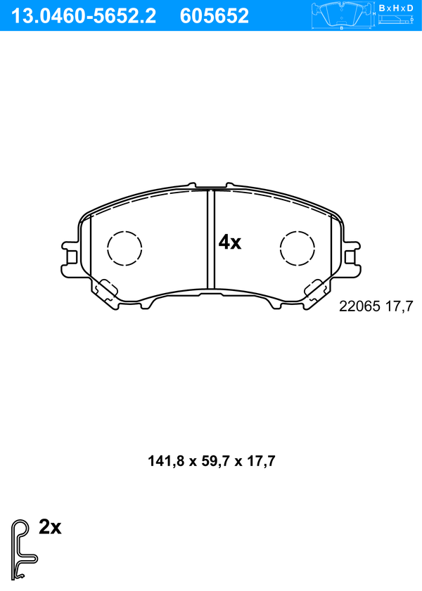 ATE Bremsbeläge Vorne (13.0460-5652.2) für für Nissan Qashqai II |