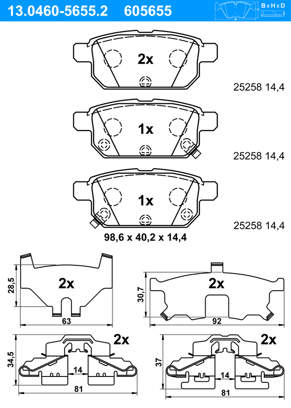 ATE Bremsbeläge mit Zubehör Hinten (13.0460-5655.2) für für Suzuki Swift IV Sx4