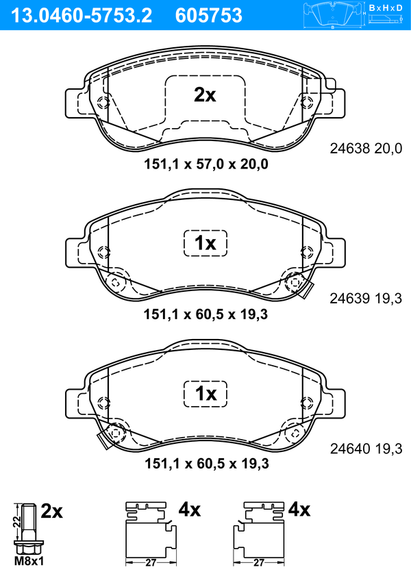 ATE Bremsbeläge mit Zubehör Vorne (13.0460-5753.2) für Honda Cr-V III IV II |