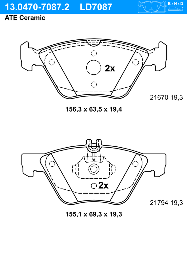 ATE Bremsbeläge Vorne (13.0470-7087.2) für Mercedes-Benz E-Klasse CLK Chrysler