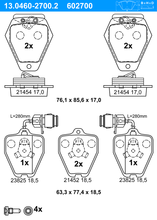 ATE Bremsbeläge Vorne (13.0460-2700.2) für Audi A8 | Scheibenbremsbelagsatz,