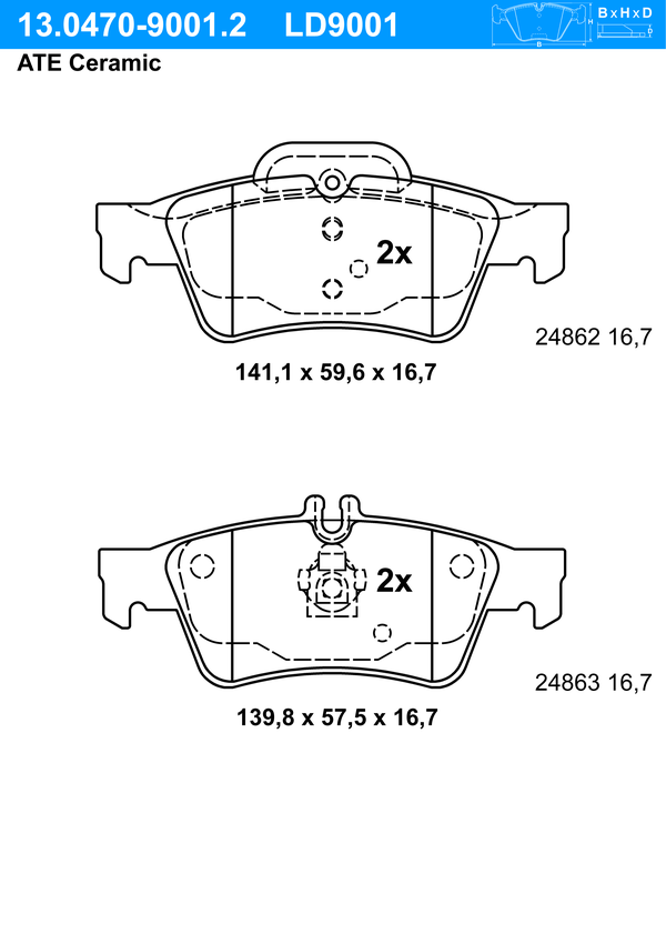 ATE Bremsbeläge Hinten (13.0470-9001.2) für MERCEDES-BENZ E-Klasse |