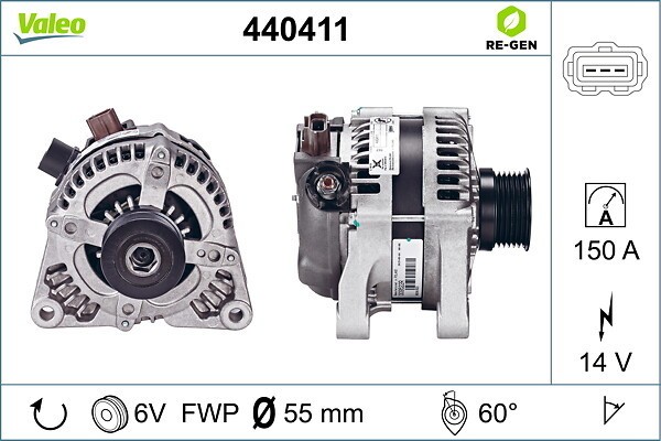 VALEO Lichtmaschine 150 A mit integriertem Regler (440411) für FORD Focus II