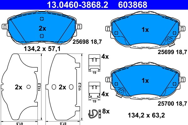 ATE Bremsbeläge mit Zubehör Vorne (13.0460-3868.2) für Toyota Corolla Auris Van