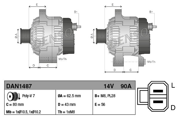 DENSO Lichtmaschine 14V 90A für ISUZU D-Max I II