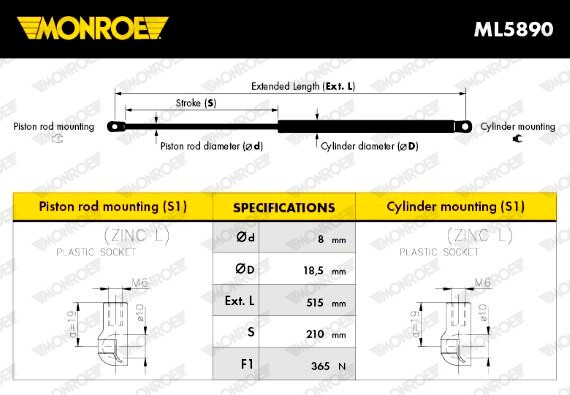 MONROE Gasfeder Kofferraum 365 N Hinten (ML5890) für für Nissan Qashqai / +2 I