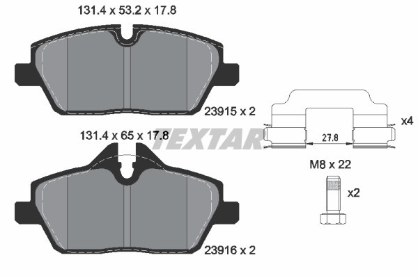 TEXTAR Bremsbeläge mit Zubehör Vorne (2391503) für Mini BMW 1 Clubman 2 Clubvan