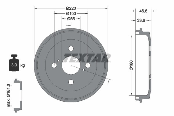 TEXTAR Bremstrommel Hinten Rechts Links für DAIHATSU Sirion Materia Cuore VII