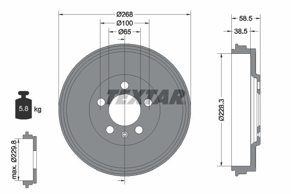 TEXTAR Bremstrommel Hinten Rechts Links für SKODA Roomster Rapid SEAT Toledo IV