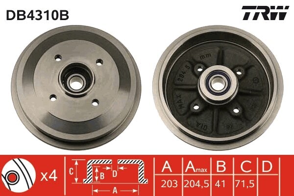 TRW Bremstrommel Hinten Rechts Links für C3 I CITROEN C2 PEUGEOT 1007